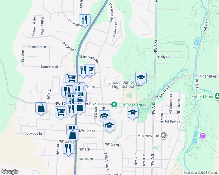 map of restaurants, bars, coffee shops, grocery stores, and more near 508 Braithwaite Street in Bentonville