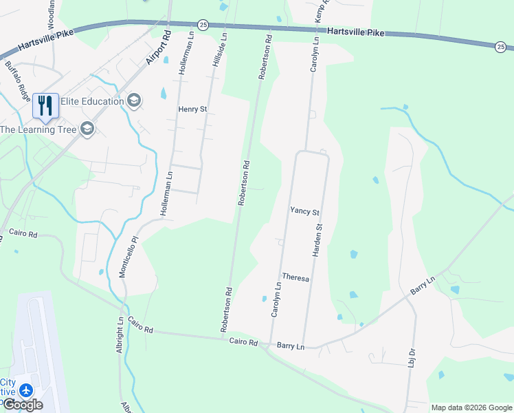 map of restaurants, bars, coffee shops, grocery stores, and more near 1055 Robertson Road in Gallatin