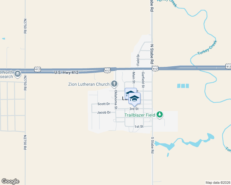 map of restaurants, bars, coffee shops, grocery stores, and more near 518 Oklahoma Street in Lahoma