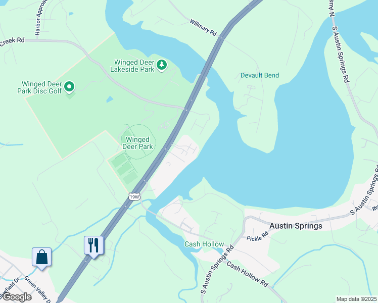 map of restaurants, bars, coffee shops, grocery stores, and more near 9 Lake Village Court in Johnson City