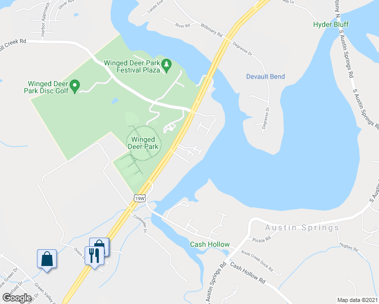 map of restaurants, bars, coffee shops, grocery stores, and more near 1019 Harbour Drive in Johnson City