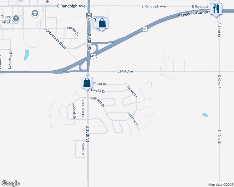 map of restaurants, bars, coffee shops, grocery stores, and more near 3229 Dwelle Drive in Enid