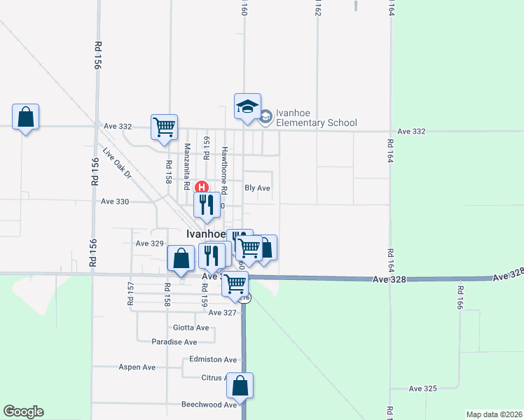 map of restaurants, bars, coffee shops, grocery stores, and more near 33005 Scott Road in Ivanhoe