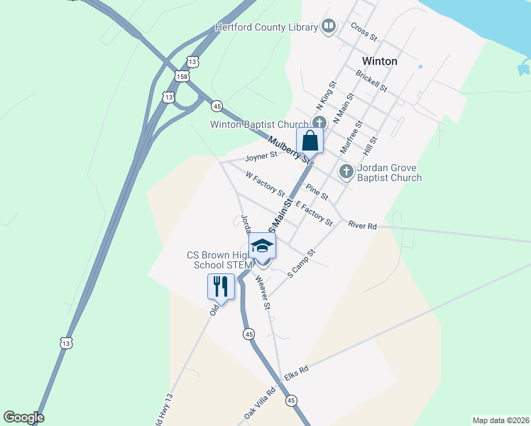 map of restaurants, bars, coffee shops, grocery stores, and more near 105 West Mitchell Street in Winton