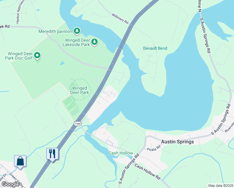 map of restaurants, bars, coffee shops, grocery stores, and more near 25 Lake Village Court in Johnson City