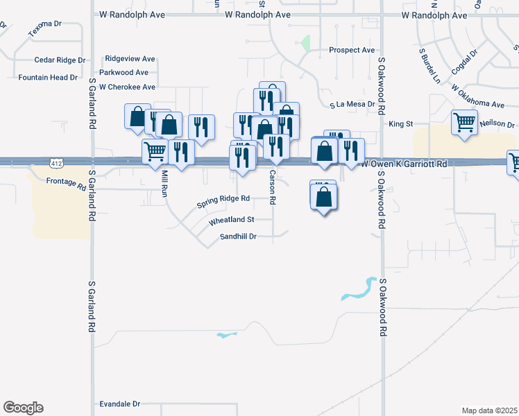 map of restaurants, bars, coffee shops, grocery stores, and more near 4417 Spring Ridge Road in Enid