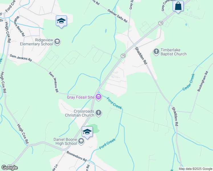 map of restaurants, bars, coffee shops, grocery stores, and more near 109 Hicks Acres Dr in Gray