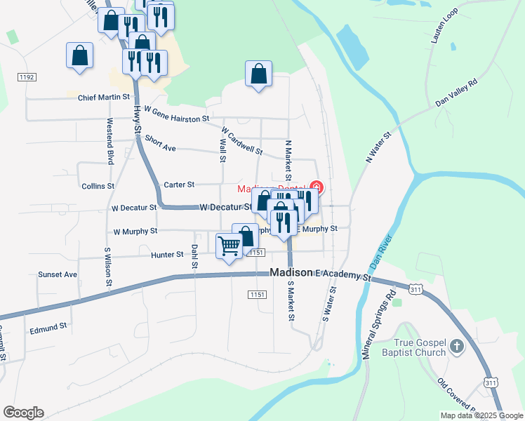 map of restaurants, bars, coffee shops, grocery stores, and more near 111 West Decatur Street in Madison