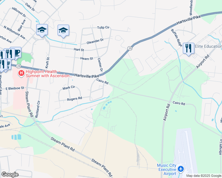 map of restaurants, bars, coffee shops, grocery stores, and more near 1017 Cairo Road in Gallatin