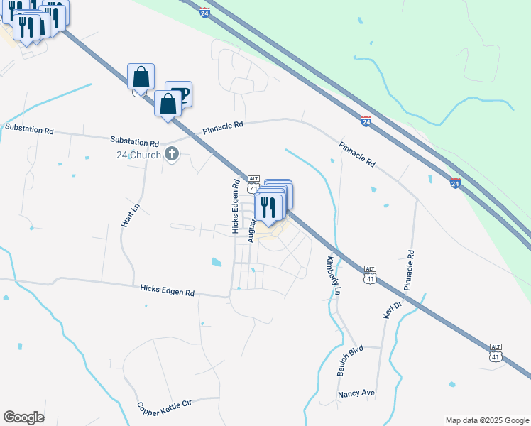 map of restaurants, bars, coffee shops, grocery stores, and more near 151 Augusta Avenue in Pleasant View
