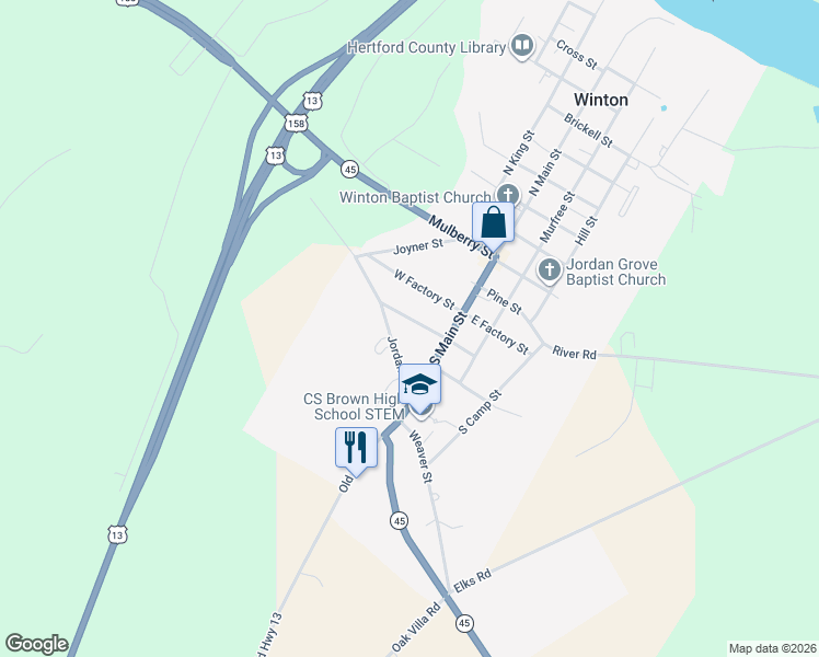 map of restaurants, bars, coffee shops, grocery stores, and more near 105 West Mitchell Street in Winton
