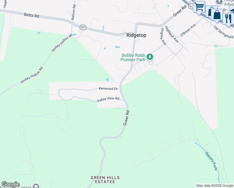 map of restaurants, bars, coffee shops, grocery stores, and more near 1736 Greer Road in Goodlettsville