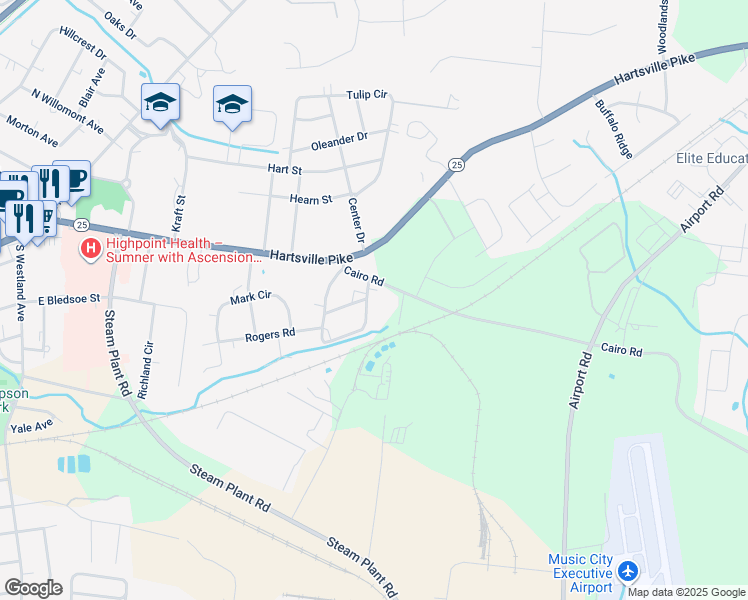map of restaurants, bars, coffee shops, grocery stores, and more near 1017 Cairo Road in Gallatin