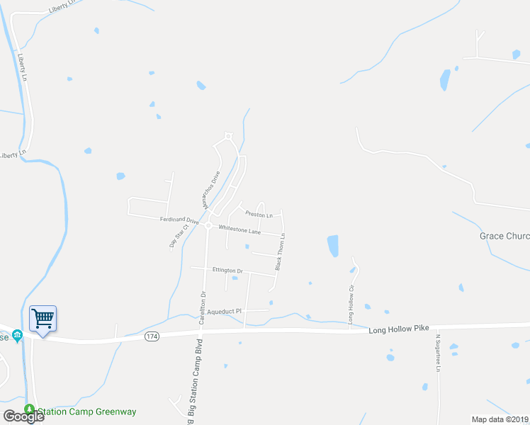 map of restaurants, bars, coffee shops, grocery stores, and more near 237 Black Thorn Lane in Gallatin