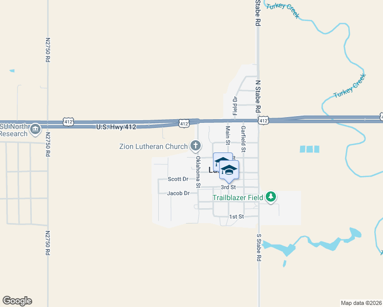 map of restaurants, bars, coffee shops, grocery stores, and more near 518 Oklahoma Street in Lahoma