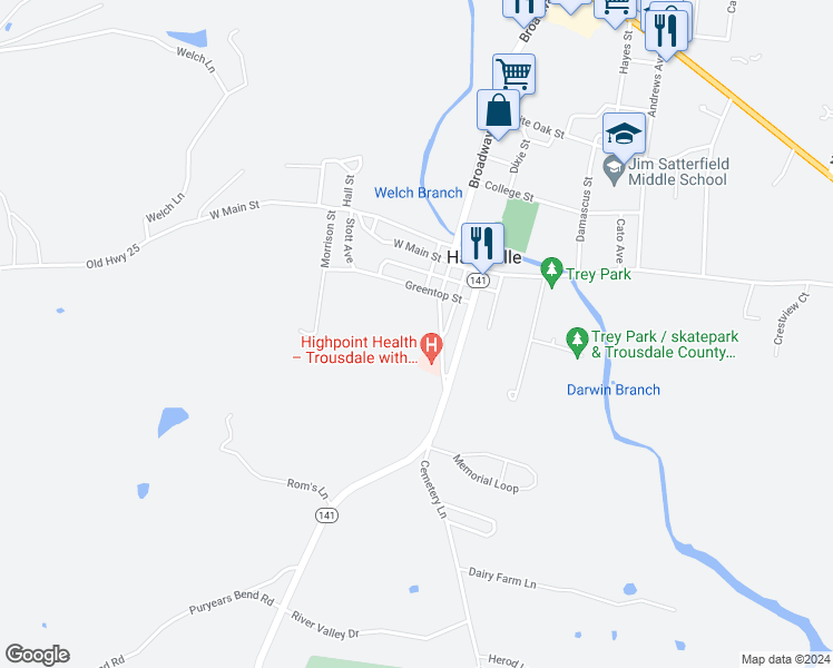 map of restaurants, bars, coffee shops, grocery stores, and more near 314 Church Street in Hartsville
