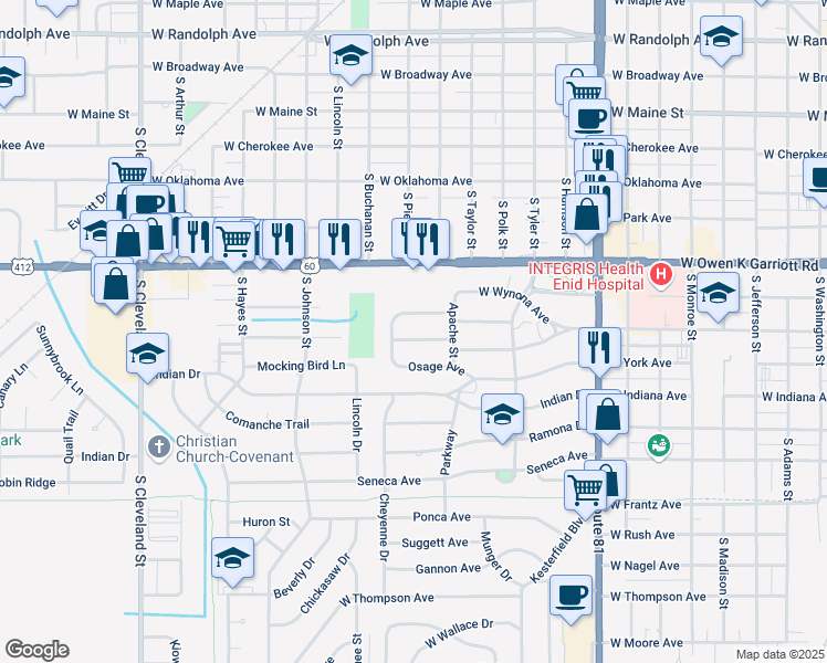 map of restaurants, bars, coffee shops, grocery stores, and more near 1522 Vinita Avenue in Enid