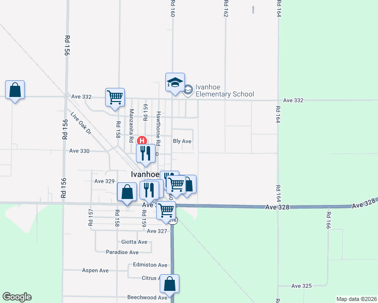 map of restaurants, bars, coffee shops, grocery stores, and more near 33005 Scott Road in Ivanhoe