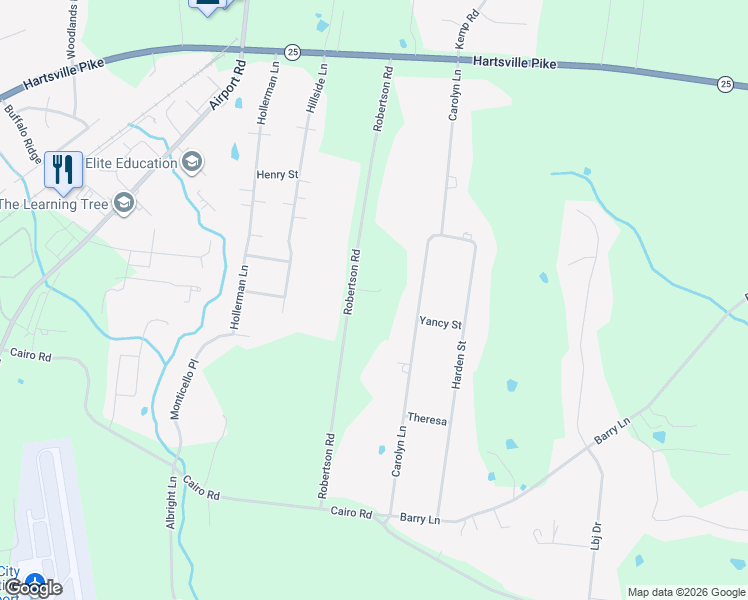 map of restaurants, bars, coffee shops, grocery stores, and more near 1055 Robertson Road in Gallatin