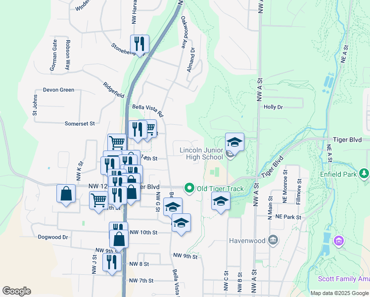 map of restaurants, bars, coffee shops, grocery stores, and more near 508 Braithwaite Street in Bentonville
