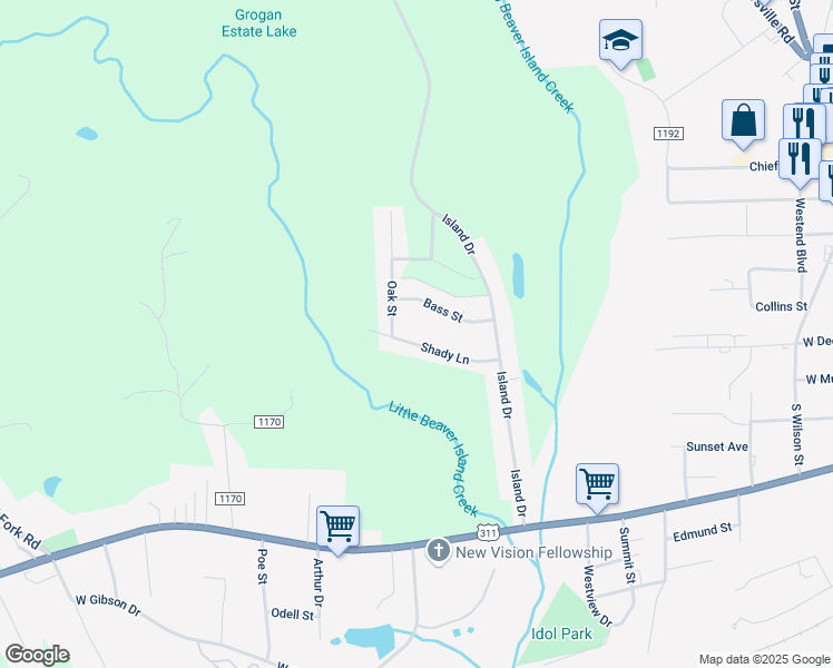 map of restaurants, bars, coffee shops, grocery stores, and more near 1137 Shady Lane in Madison