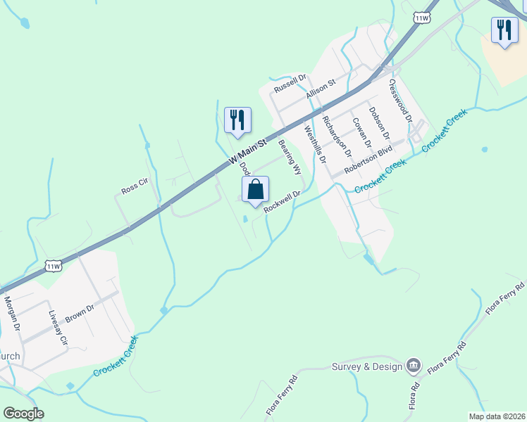 map of restaurants, bars, coffee shops, grocery stores, and more near 210 Dodge Drive in Rogersville
