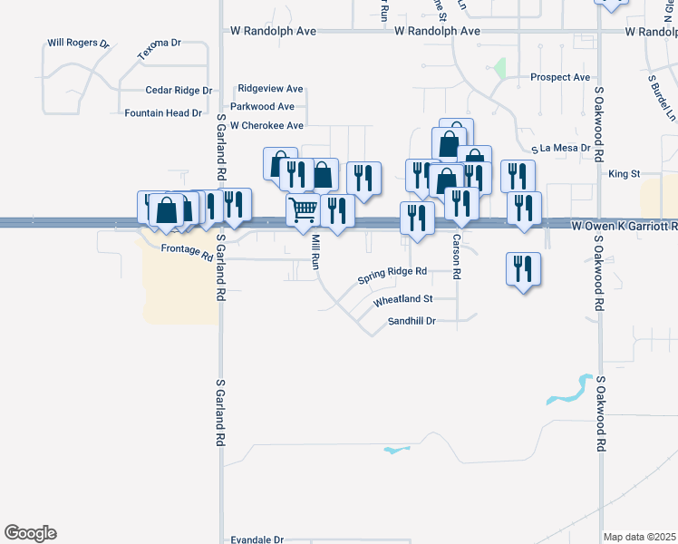 map of restaurants, bars, coffee shops, grocery stores, and more near 4810 Spring Ridge Road in Enid