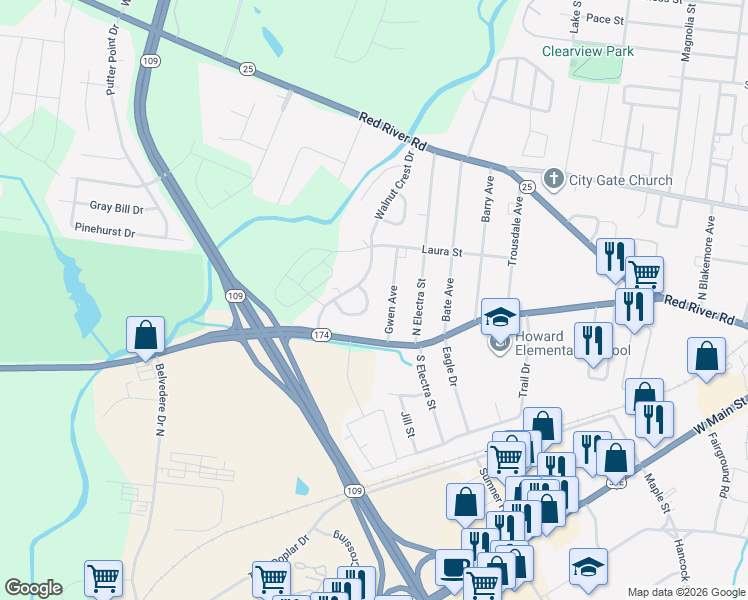 map of restaurants, bars, coffee shops, grocery stores, and more near 138 Deer Park Circle in Gallatin