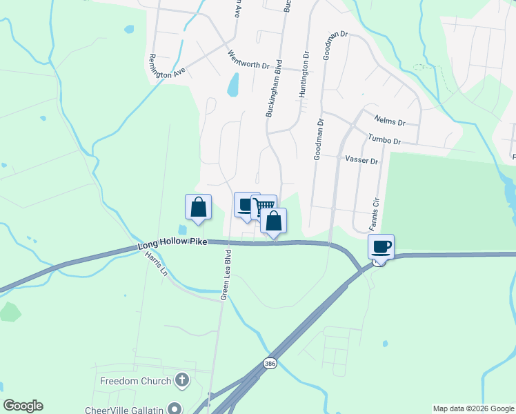 map of restaurants, bars, coffee shops, grocery stores, and more near 1182 Long Hollow Pike in Gallatin