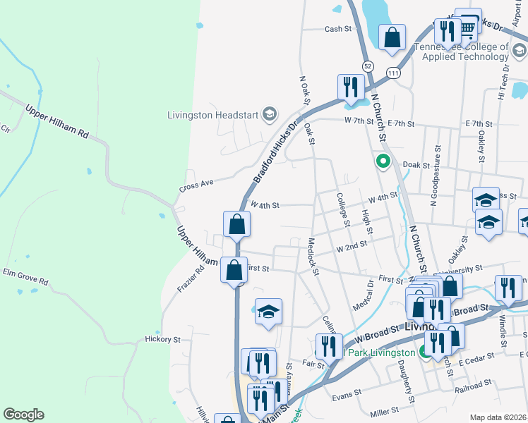 map of restaurants, bars, coffee shops, grocery stores, and more near 633 West 4th Street in Livingston