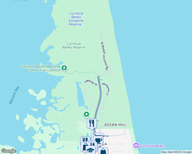 map of restaurants, bars, coffee shops, grocery stores, and more near NC-12 in Corolla