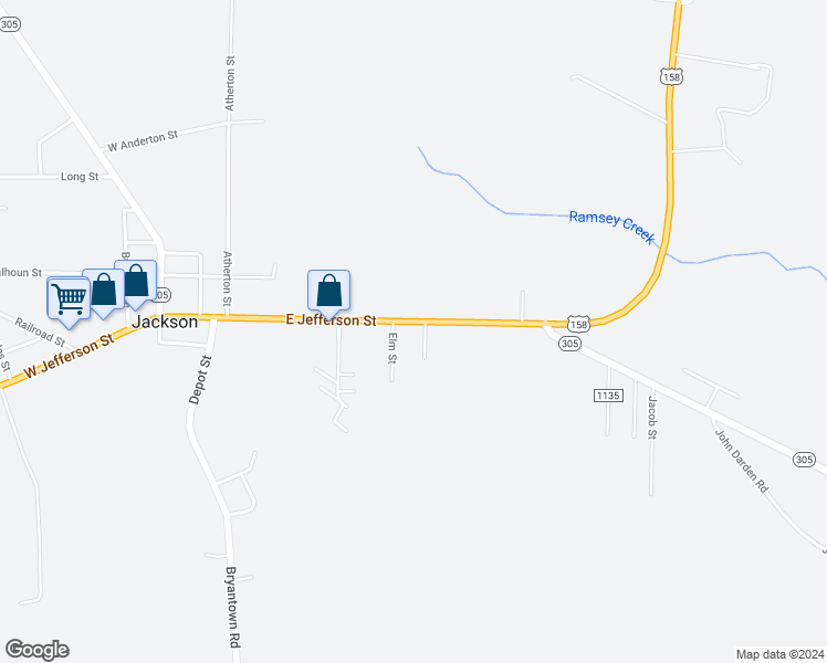 map of restaurants, bars, coffee shops, grocery stores, and more near 409 East Jefferson Street in Jackson