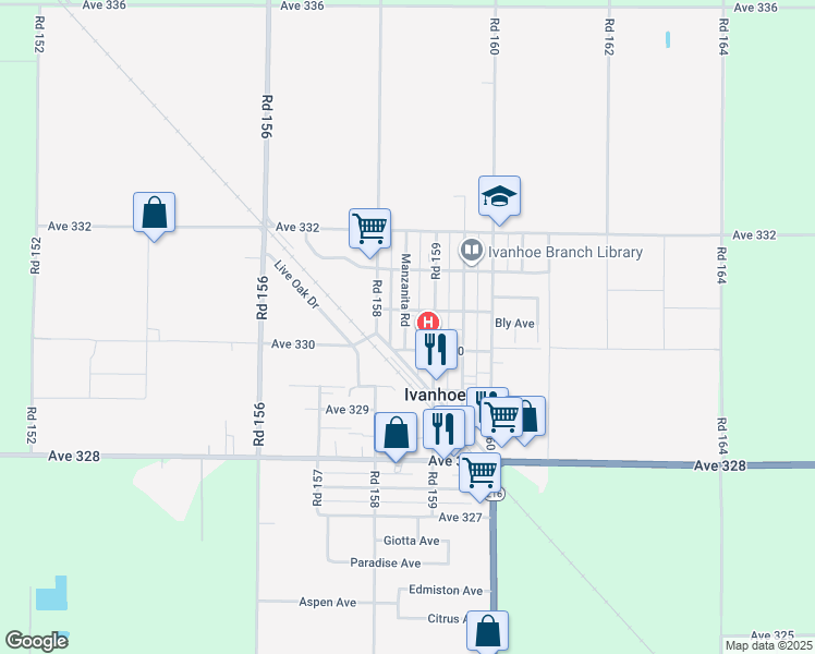 map of restaurants, bars, coffee shops, grocery stores, and more near 15844 Azalea Avenue in Ivanhoe