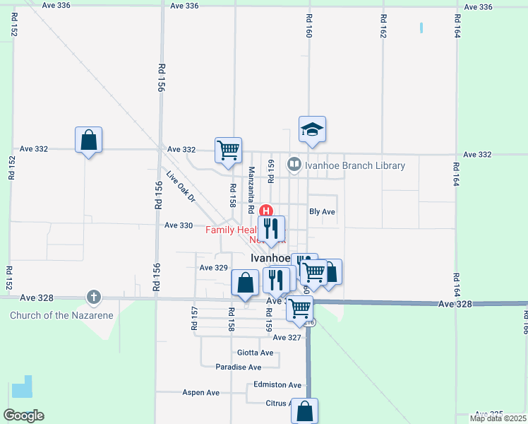 map of restaurants, bars, coffee shops, grocery stores, and more near 15844 Azalea Avenue in Ivanhoe