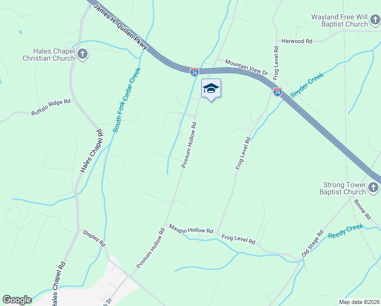 map of restaurants, bars, coffee shops, grocery stores, and more near 418 Possum Hollow Road in Gray