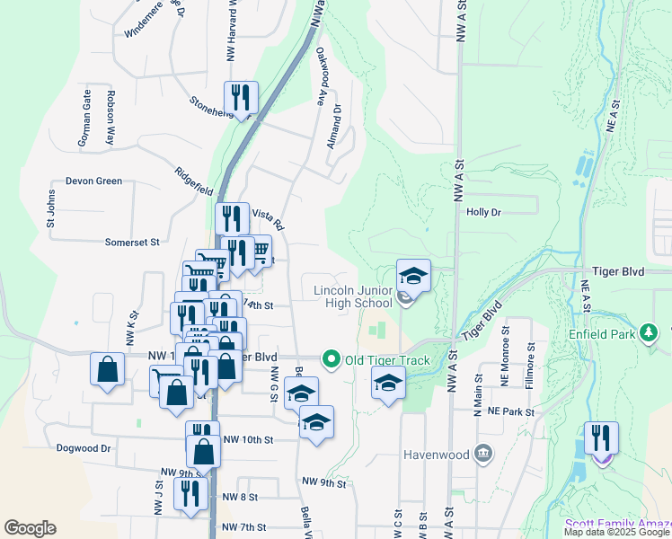 map of restaurants, bars, coffee shops, grocery stores, and more near 3 Iris Way in Bentonville