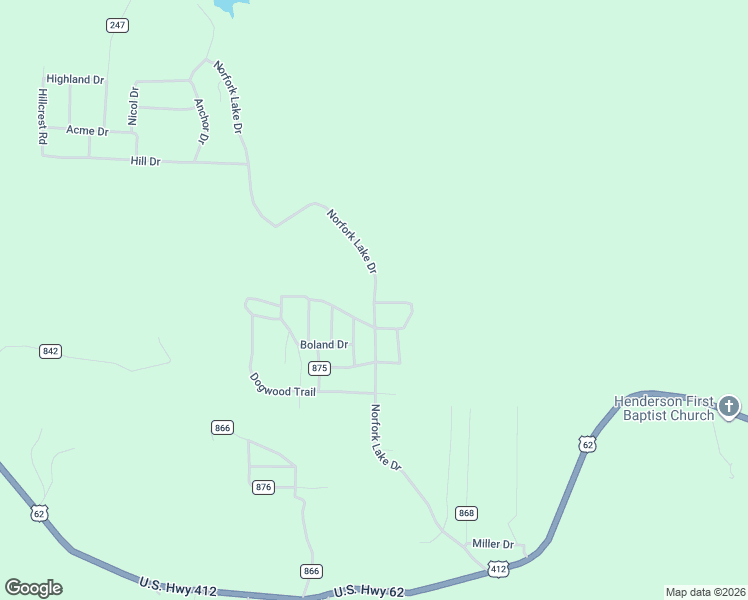 map of restaurants, bars, coffee shops, grocery stores, and more near 1545 Norfork Lake Drive in Henderson
