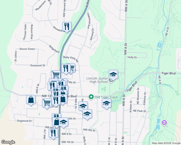 map of restaurants, bars, coffee shops, grocery stores, and more near 3 Iris Way in Bentonville