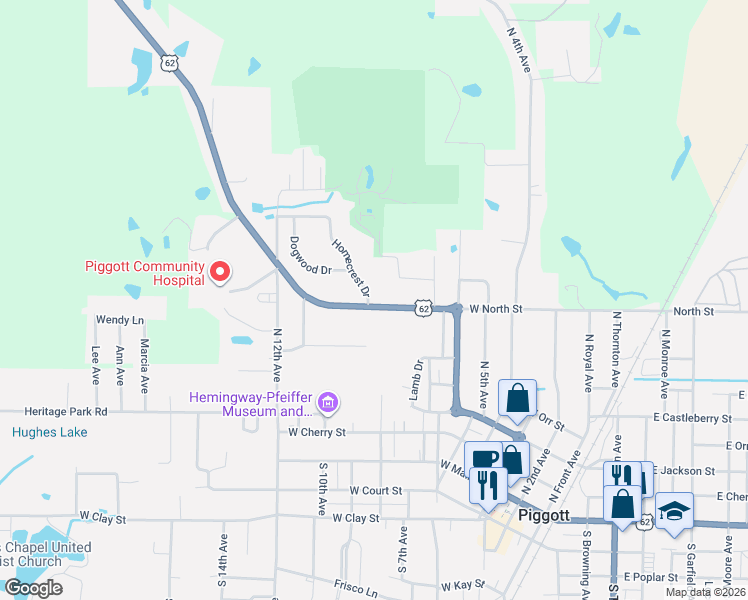 map of restaurants, bars, coffee shops, grocery stores, and more near 753 Homecrest Drive in Piggott