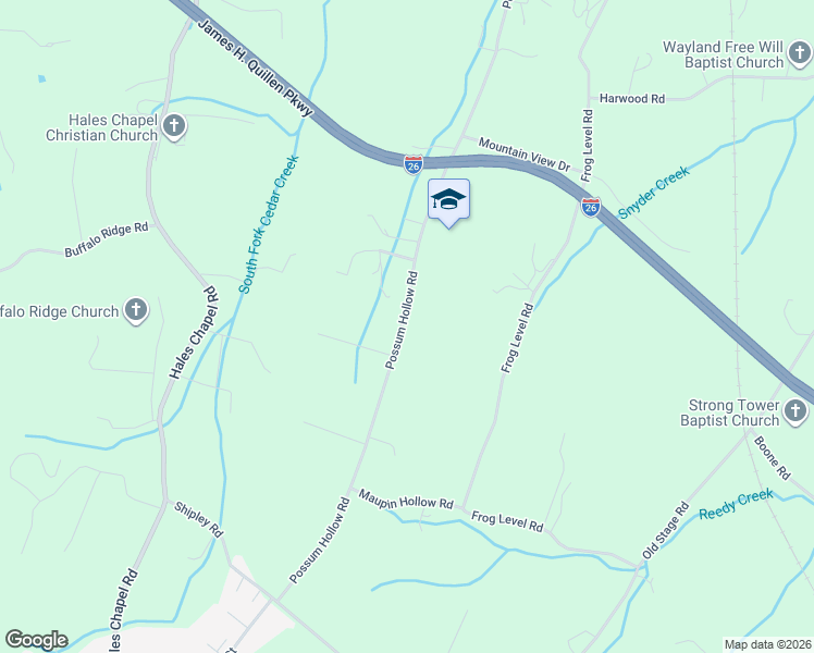 map of restaurants, bars, coffee shops, grocery stores, and more near 418 Possum Hollow Road in Gray