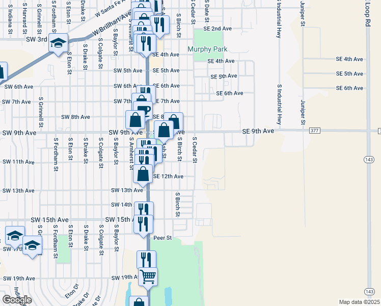 map of restaurants, bars, coffee shops, grocery stores, and more near 901-1099 South Cedar Street in Perryton