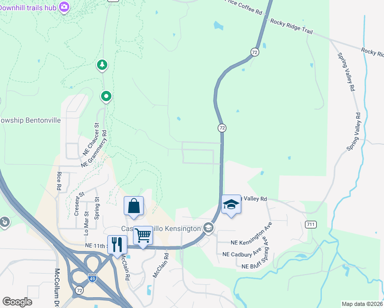 map of restaurants, bars, coffee shops, grocery stores, and more near 3702 Northeast Oaktrace Avenue in Bentonville