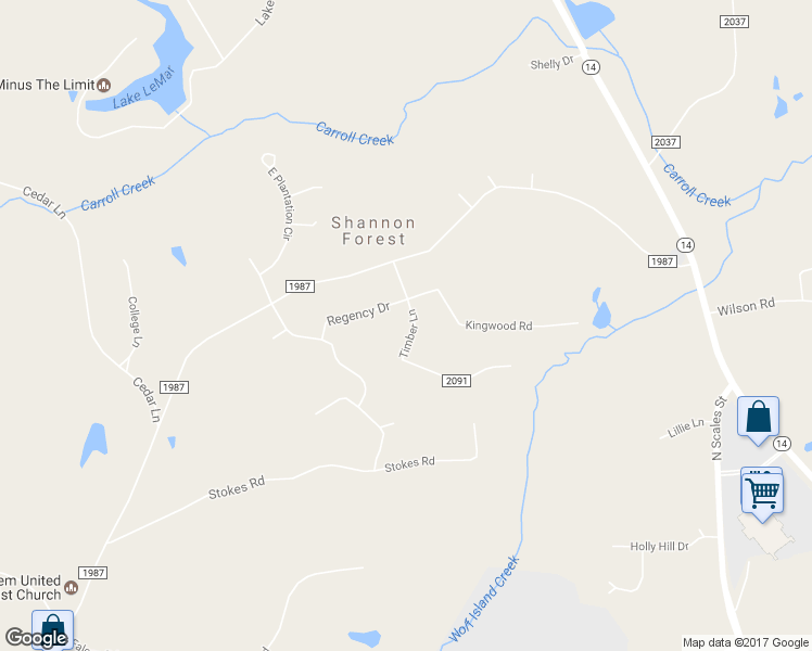 map of restaurants, bars, coffee shops, grocery stores, and more near 182 Timber Lane in Reidsville