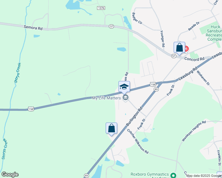 map of restaurants, bars, coffee shops, grocery stores, and more near 1284 Leasburg Road in Roxboro