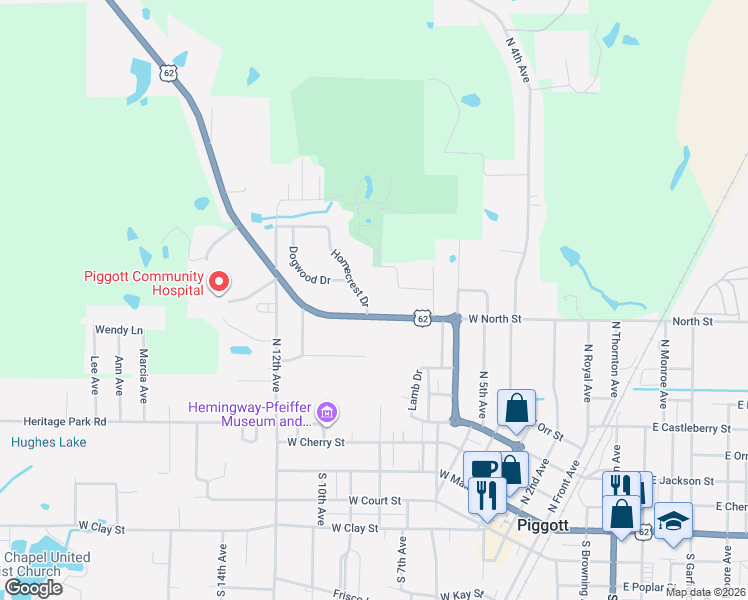 map of restaurants, bars, coffee shops, grocery stores, and more near 753 Homecrest Drive in Piggott