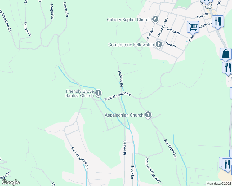 map of restaurants, bars, coffee shops, grocery stores, and more near 294 Buck Mountain Road in West Jefferson