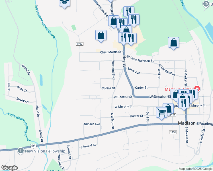 map of restaurants, bars, coffee shops, grocery stores, and more near in Summerfield