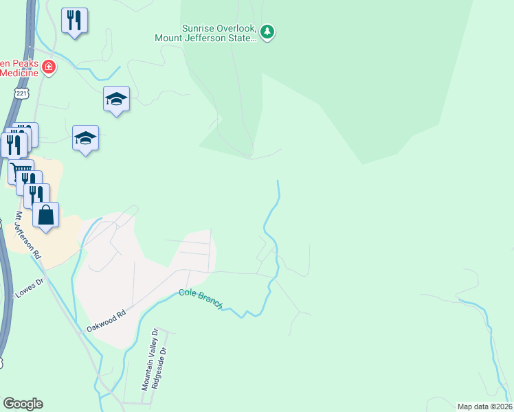 map of restaurants, bars, coffee shops, grocery stores, and more near 151 Village Park Drive in West Jefferson