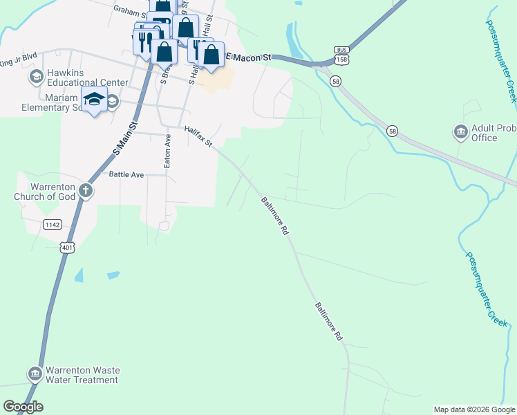 map of restaurants, bars, coffee shops, grocery stores, and more near 519 Baltimore Road in Warrenton