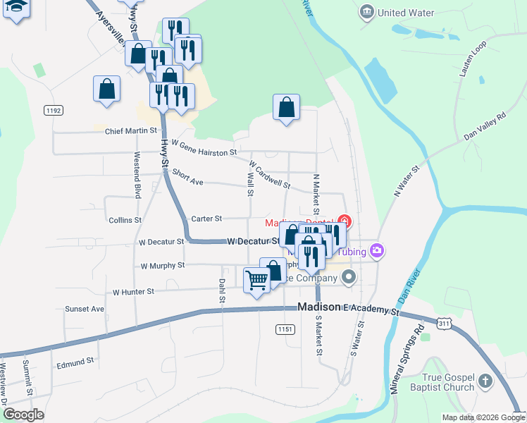 map of restaurants, bars, coffee shops, grocery stores, and more near 221 North Franklin Street in Madison